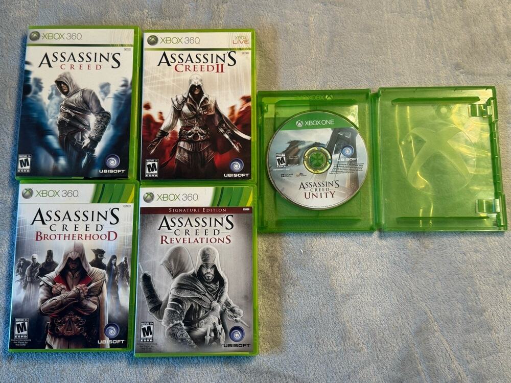 Lot Set Assassin's Creed II Xbox 360 Revelations Brotherhood Unity with Manuals